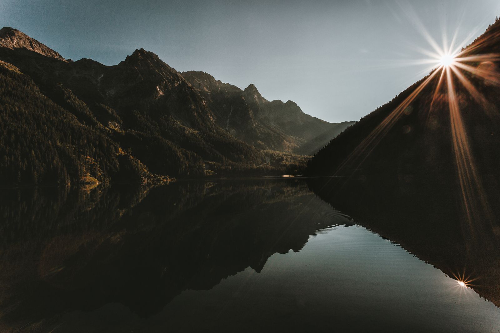 Mountains under a soft gray sky