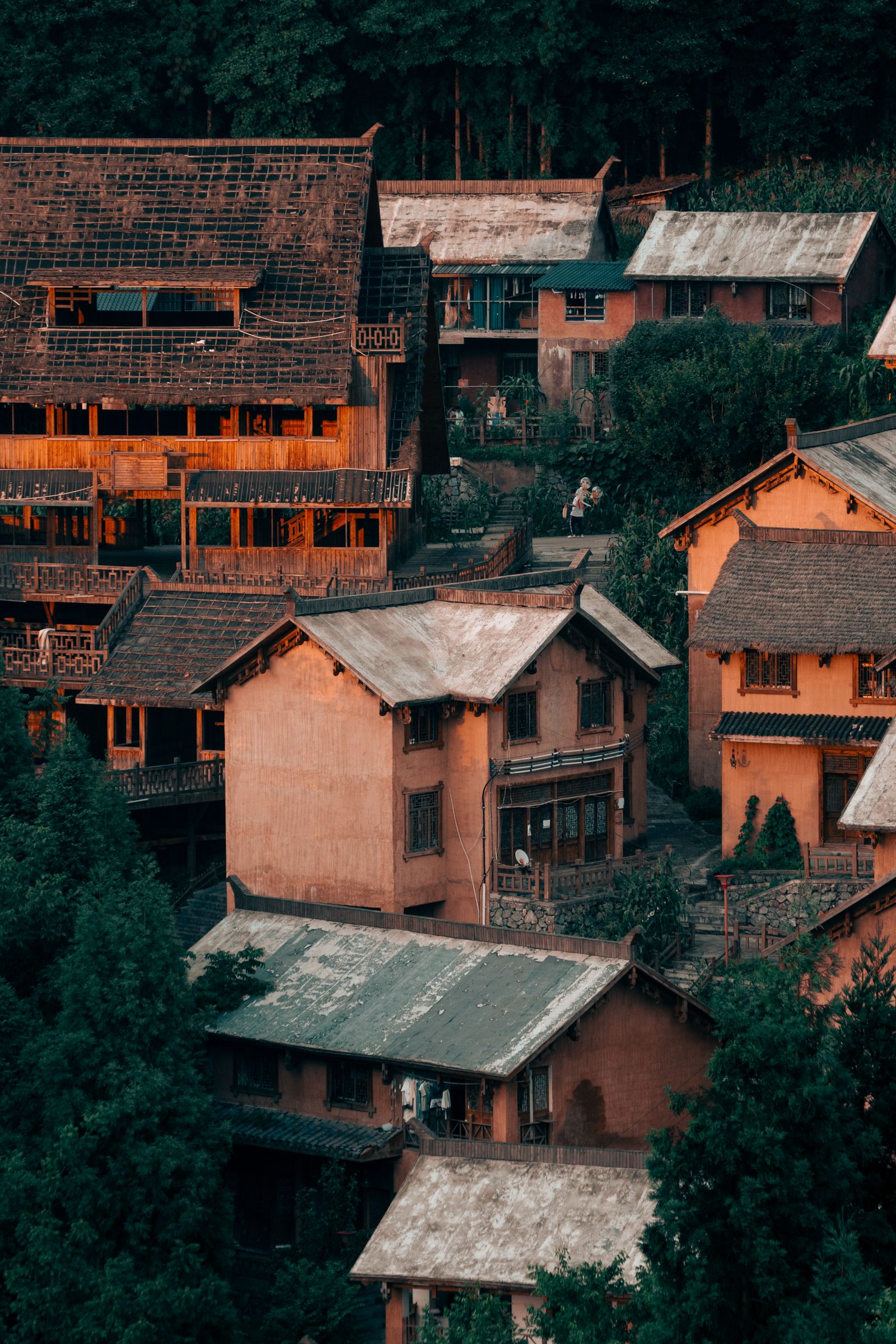 Traditional wooden houses on a hillside